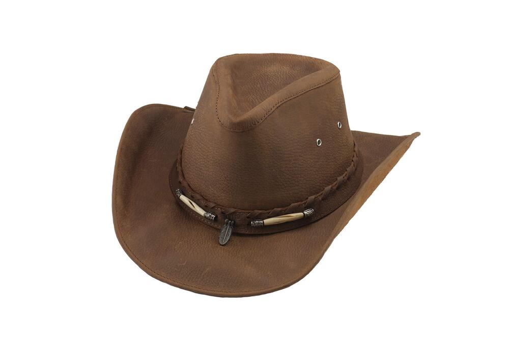 6996 Briscoe Durable Leather Western Cowboy Hat 3 3/8" Brim Chocolate